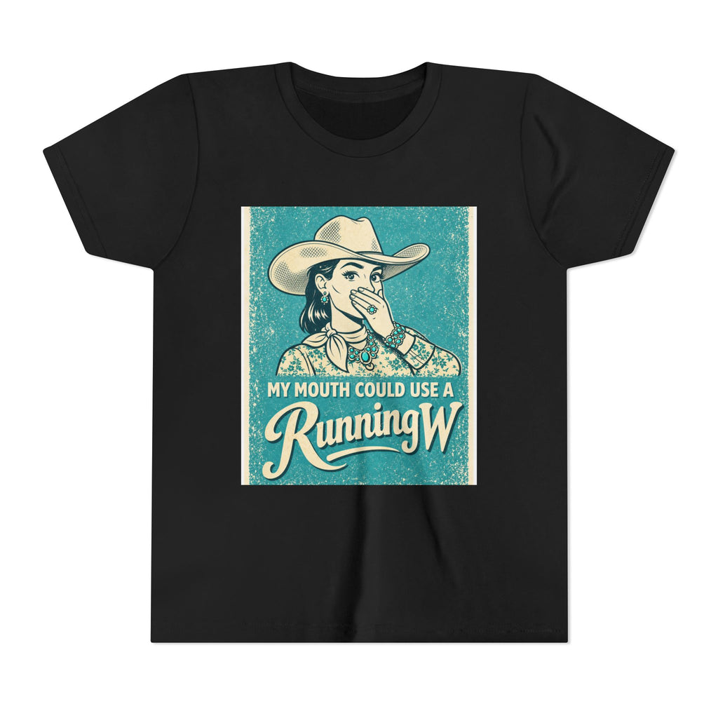 Youth Tee - Retro Cowboy 'My Mouth Could Use a Running W' Graphic