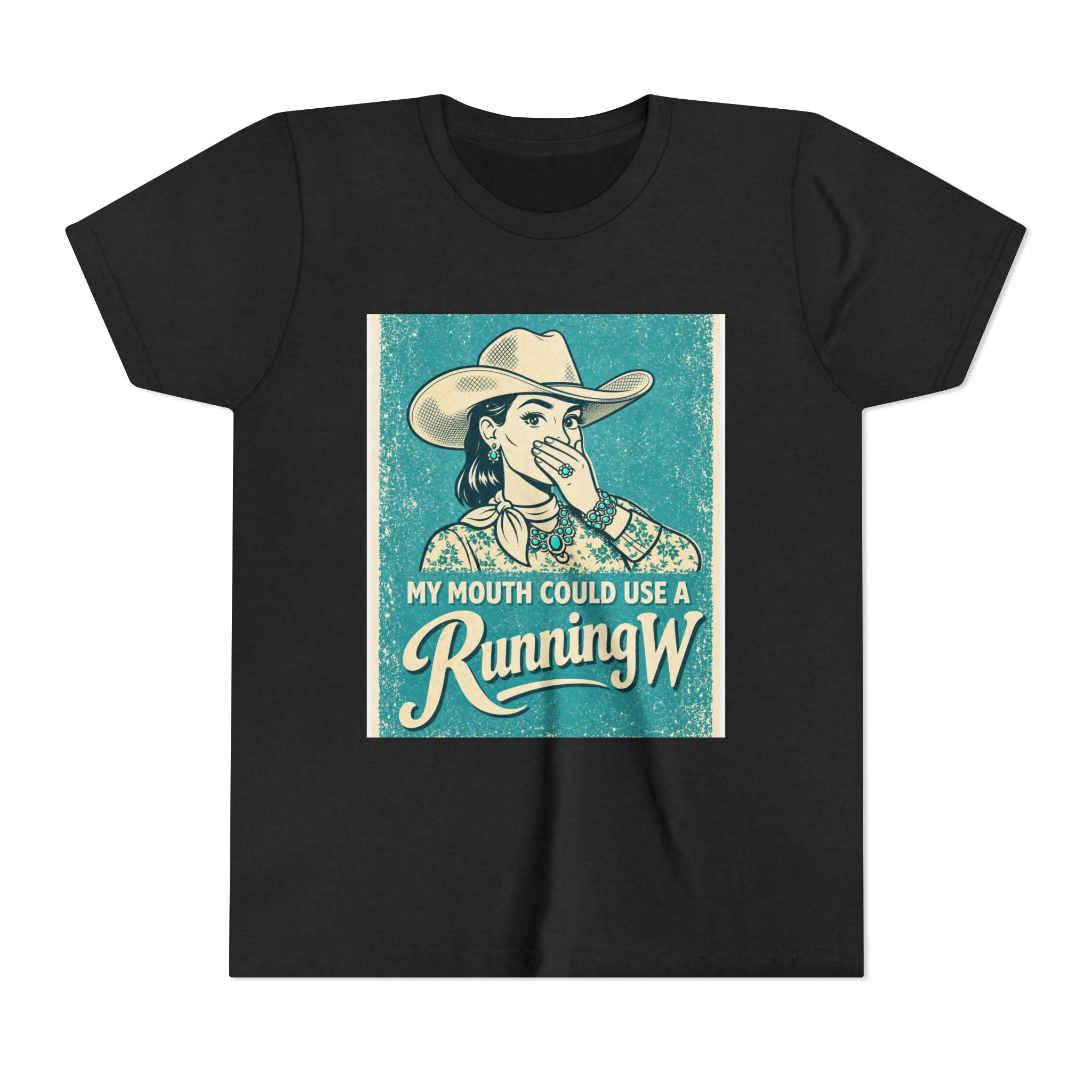 Youth Tee - Retro Cowboy 'My Mouth Could Use a Running W' Graphic