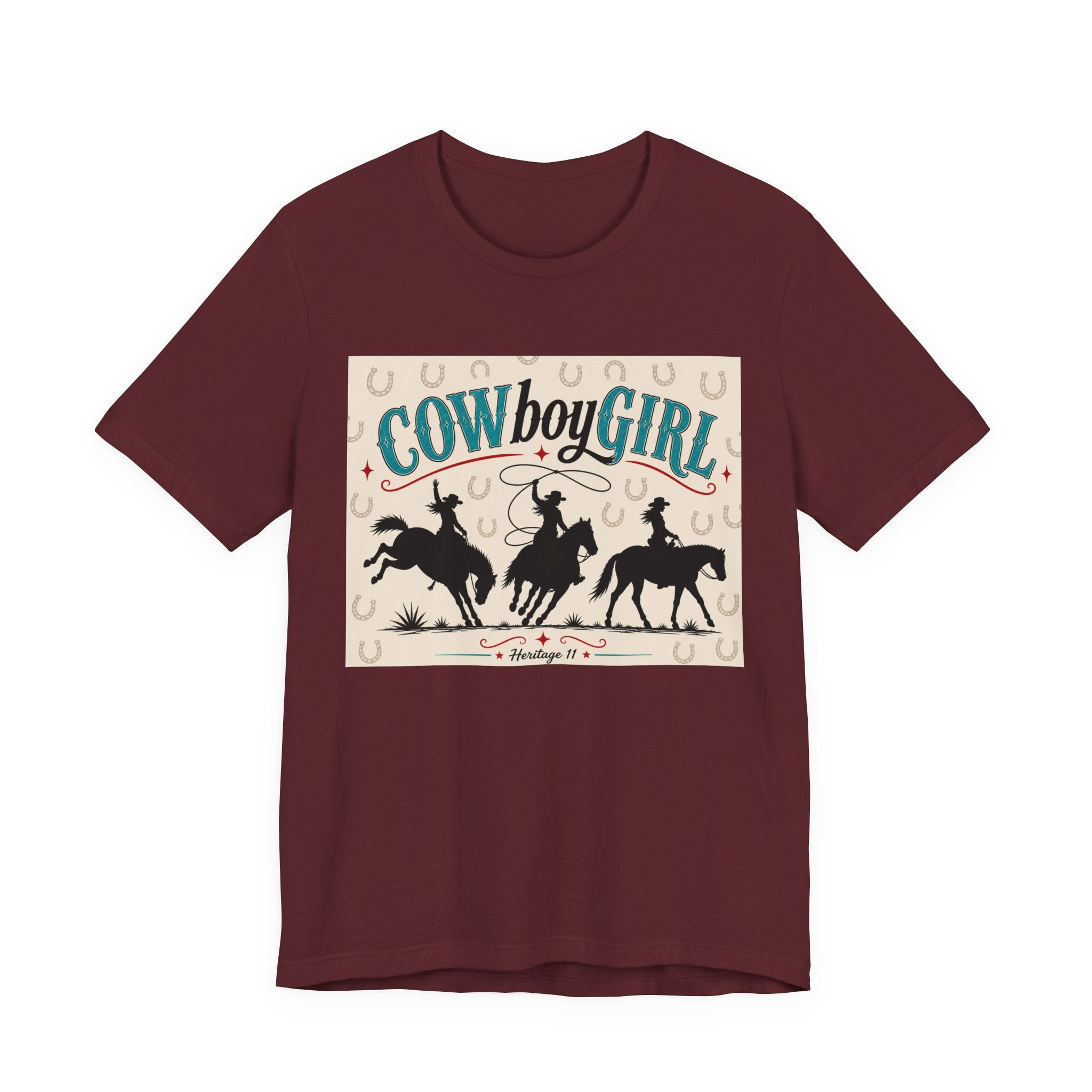 Cowboy Girl Graphic Tee - Western Rodeo Horses & Horseshoes Shirt