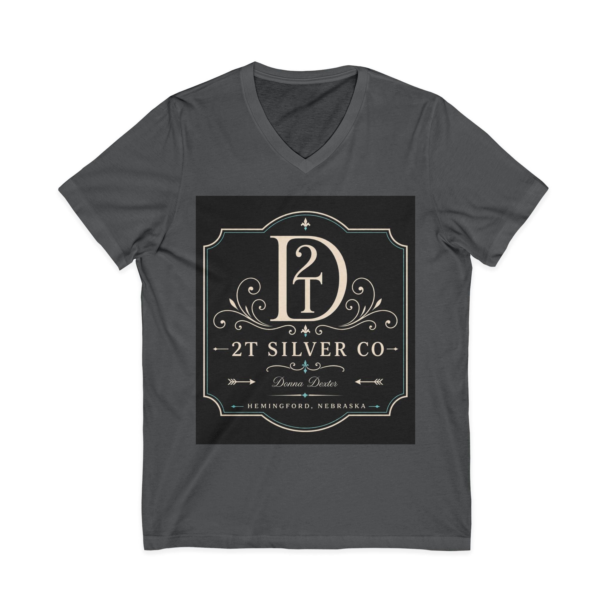 Vintage Emblem V-Neck Tee — “2T Silver Co” Logo Shirt