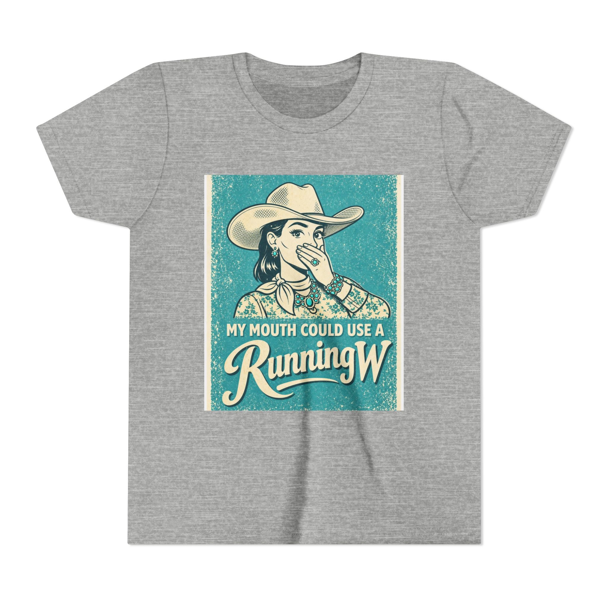 Youth Tee - Retro Cowboy 'My Mouth Could Use a Running W' Graphic