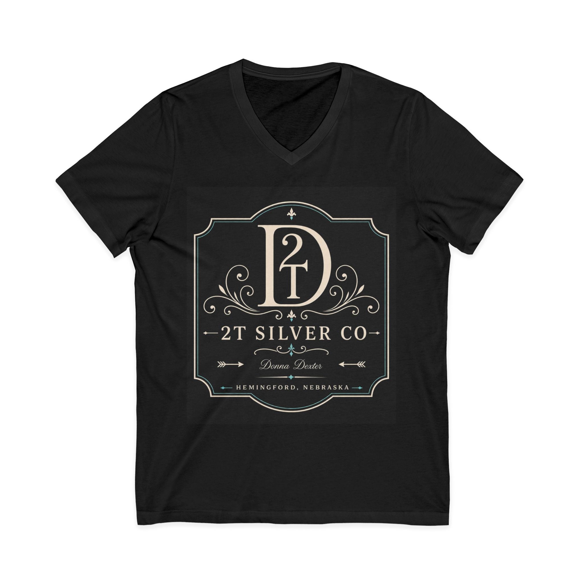 Vintage Emblem V-Neck Tee — “2T Silver Co” Logo Shirt