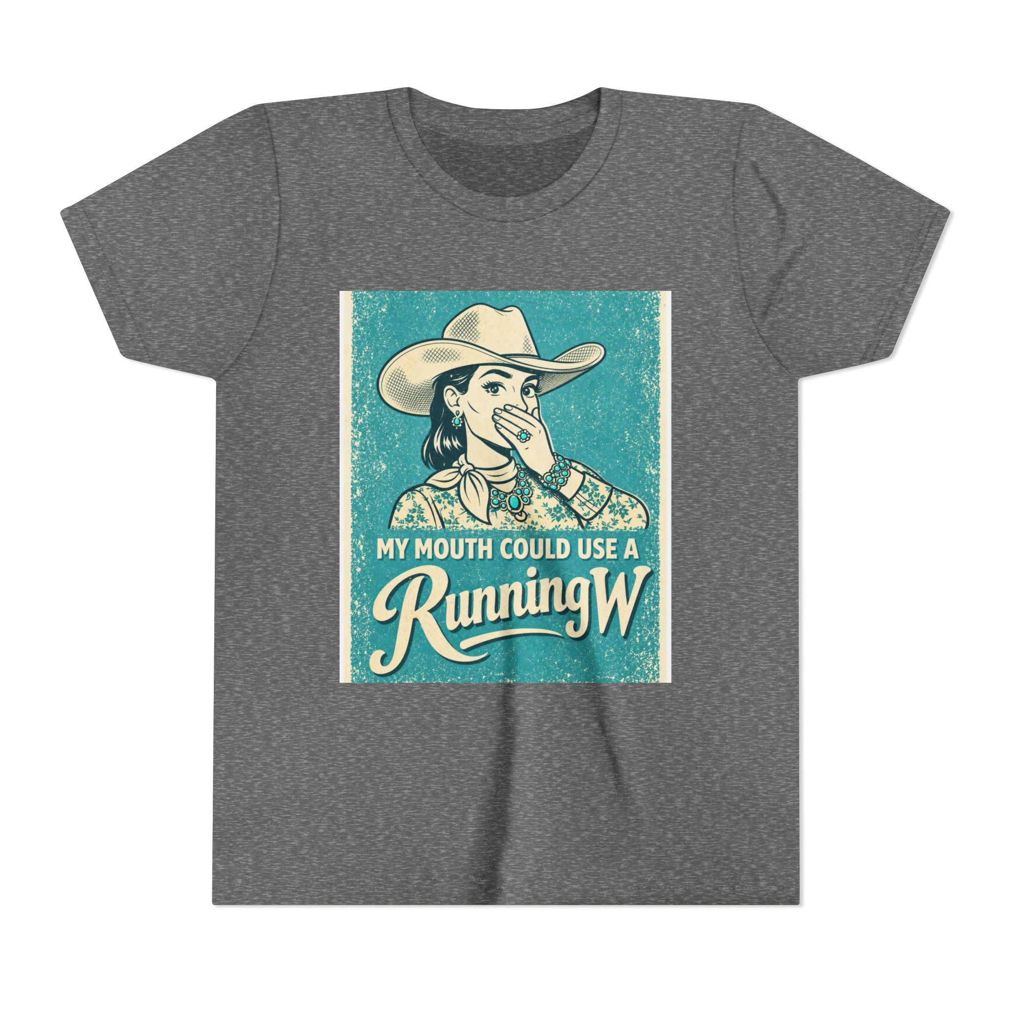 Youth Tee - Retro Cowboy 'My Mouth Could Use a Running W' Graphic