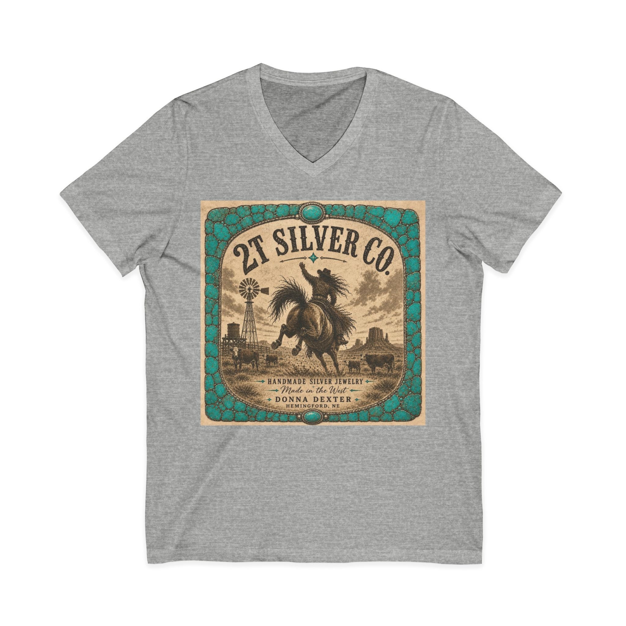 Vintage Western  2T Silver Co. V-Neck Tee