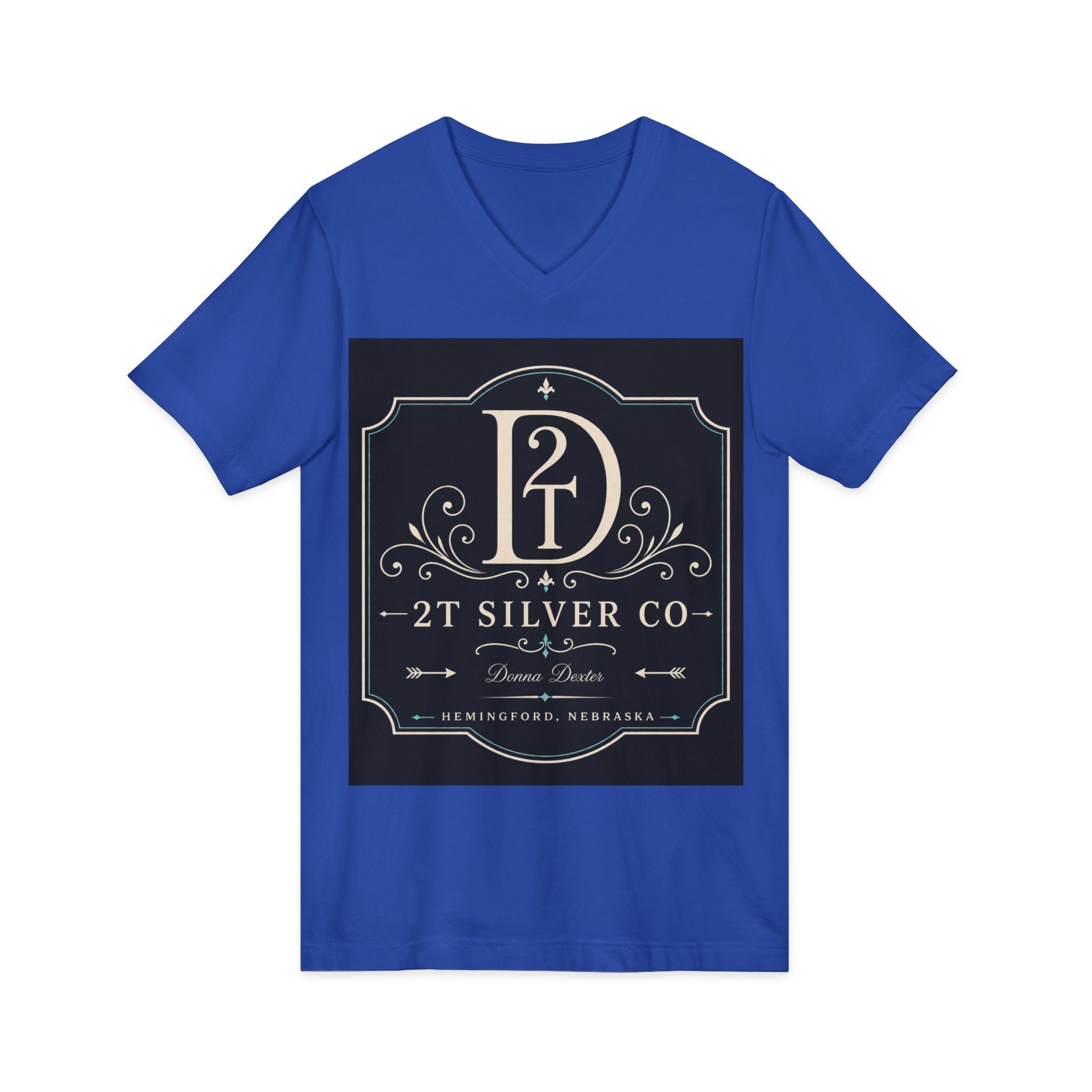 Vintage Emblem V-Neck Tee — “2T Silver Co” Logo Shirt
