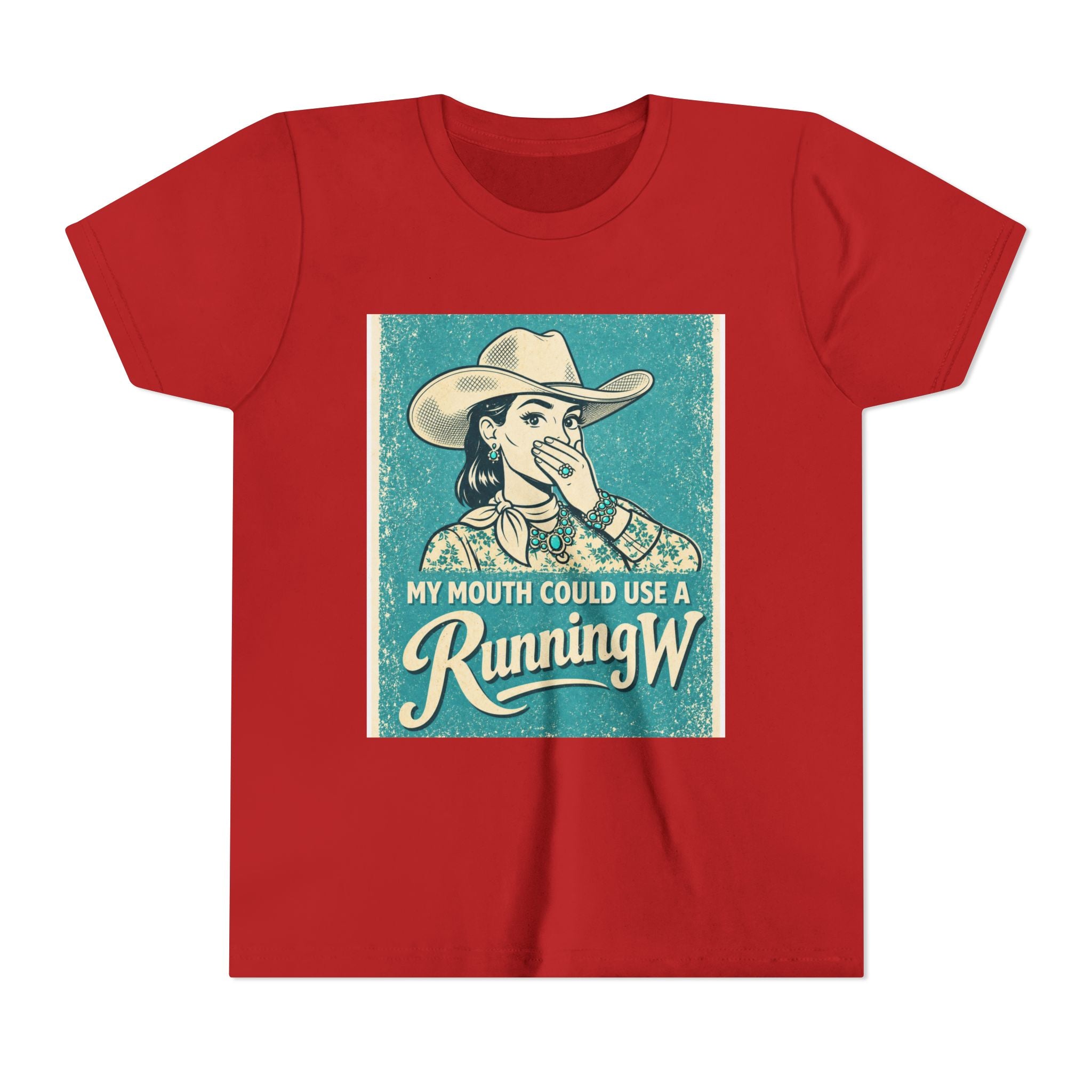 Youth Tee - Retro Cowboy 'My Mouth Could Use a Running W' Graphic