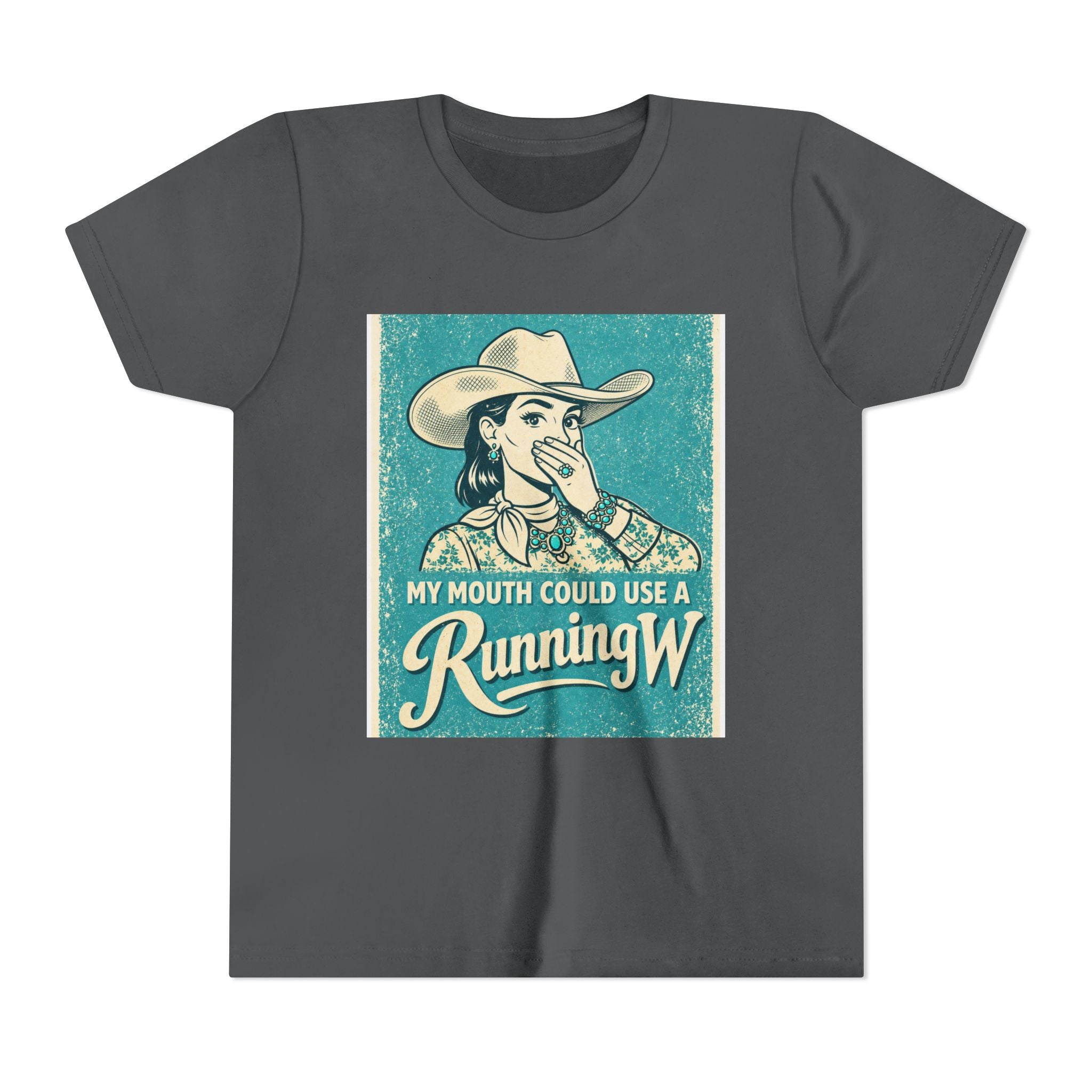 Youth Tee - Retro Cowboy 'My Mouth Could Use a Running W' Graphic