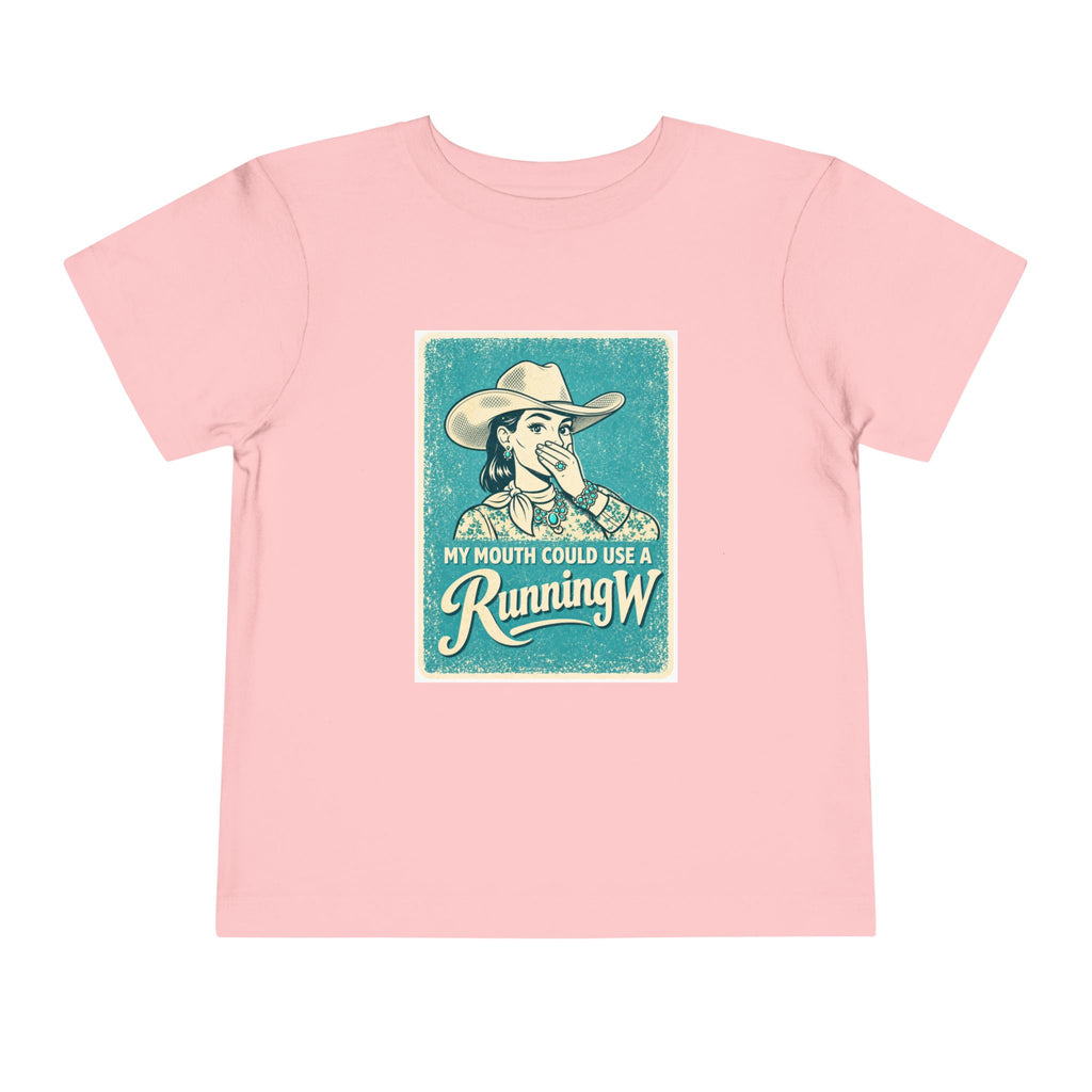 Toddler Tee - Retro Cowgirl “My Mouth Could Use a Running W” Graphic