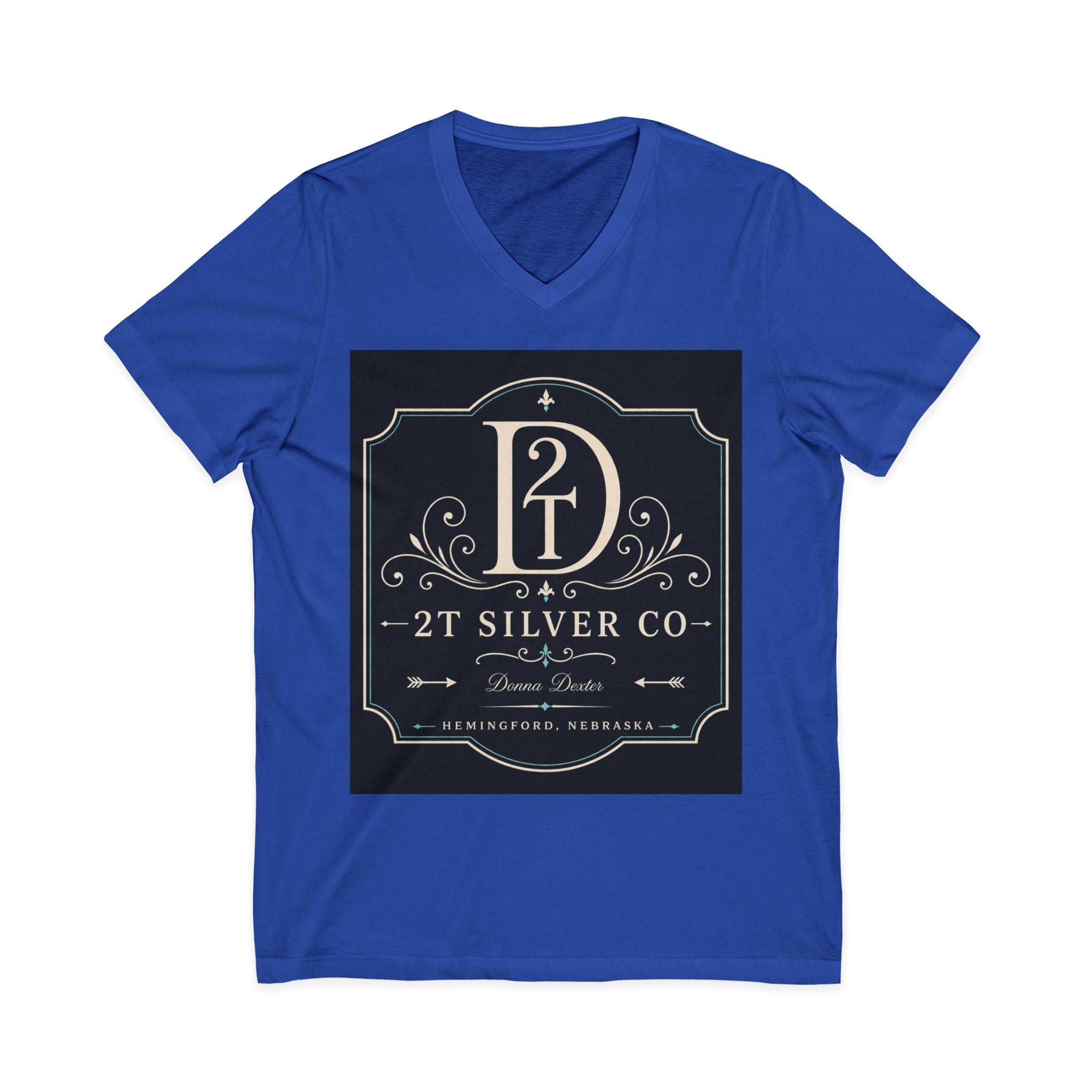 Vintage Emblem V-Neck Tee — “2T Silver Co” Logo Shirt