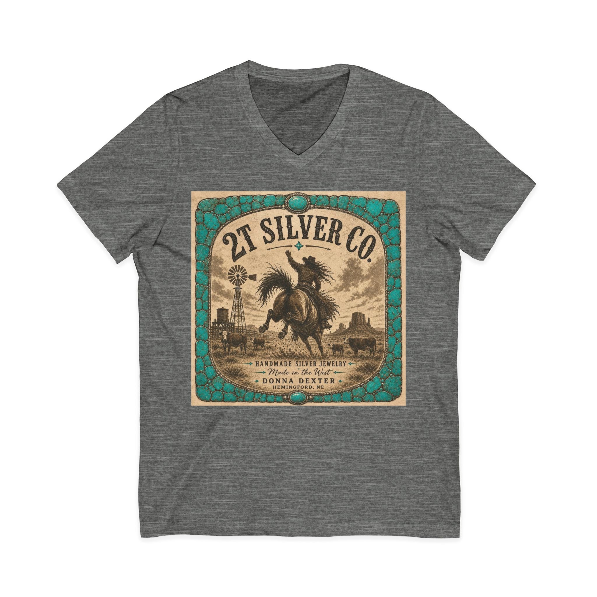 Vintage Western  2T Silver Co. V-Neck Tee