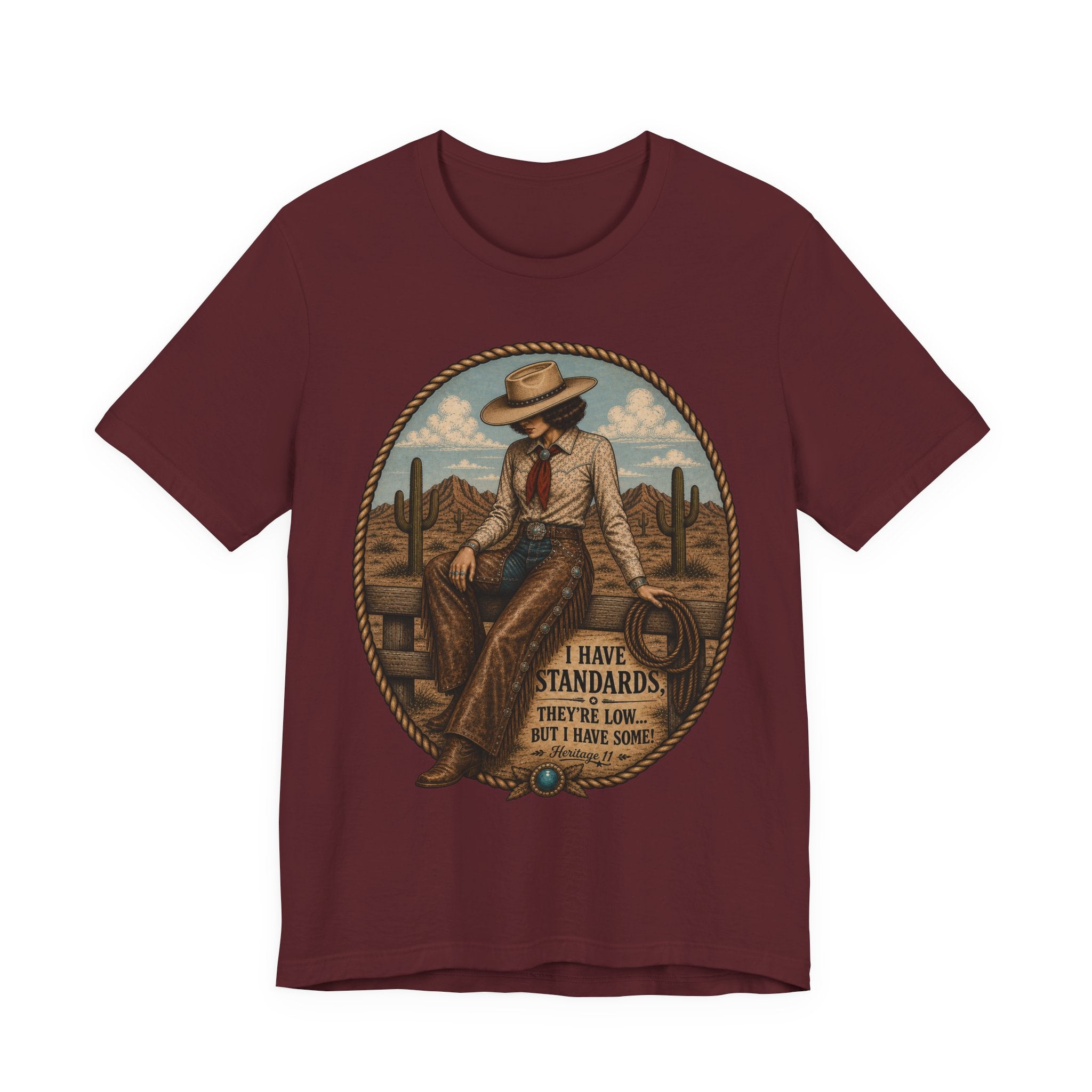 Cowboy Graphic Tee - 'I Have Standards, They're Low But I Have Some' Vintage Western T-Shirt