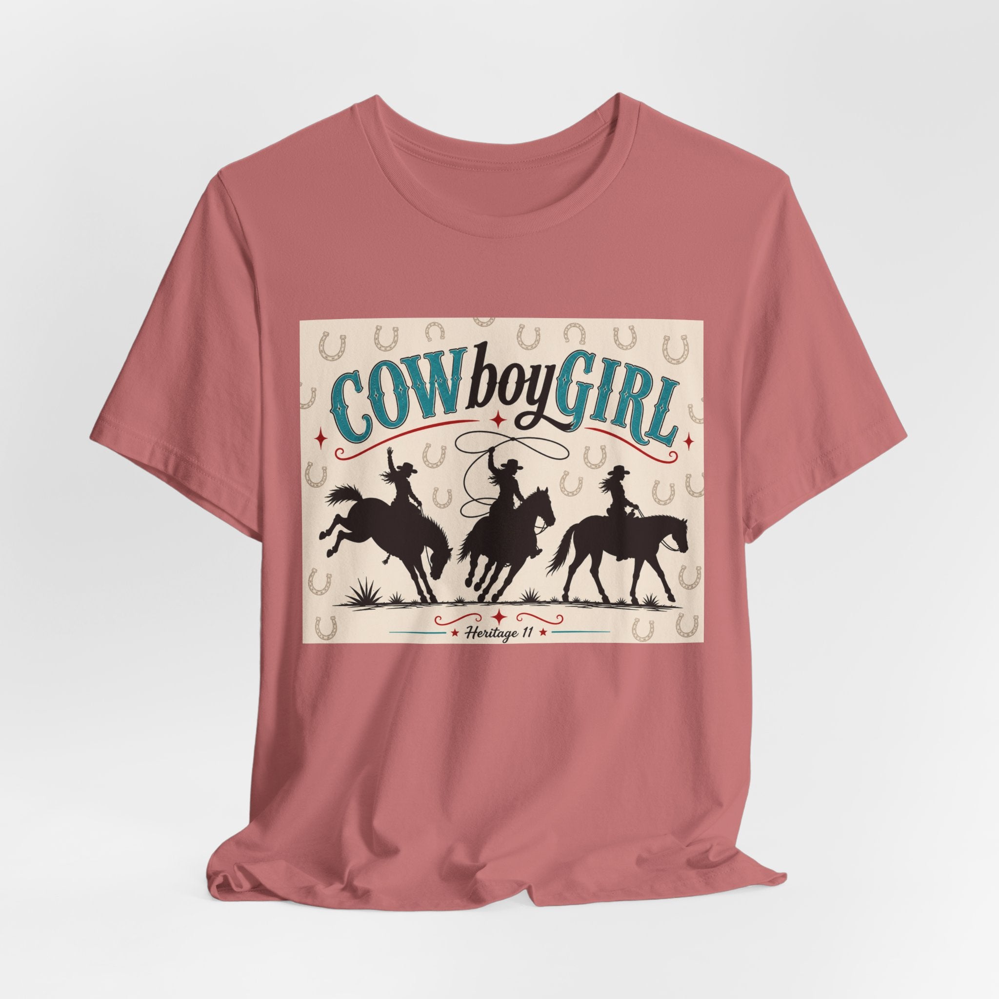 Cowboy Girl Graphic Tee - Western Rodeo Horses & Horseshoes Shirt