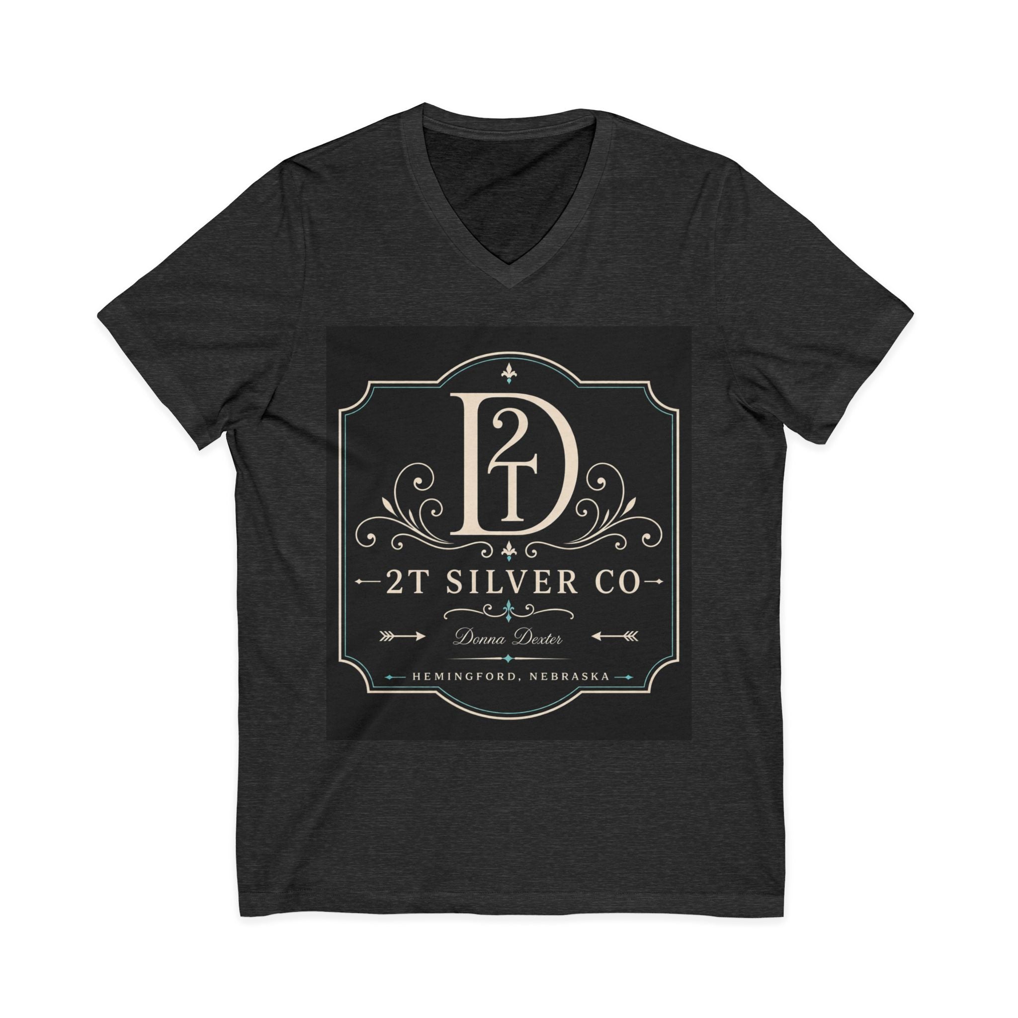 Vintage Emblem V-Neck Tee — “2T Silver Co” Logo Shirt