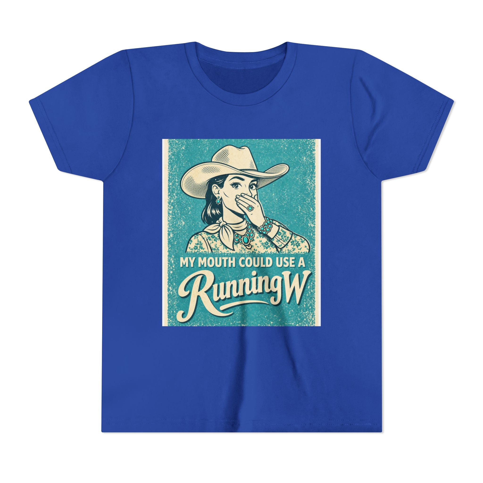 Youth Tee - Retro Cowboy 'My Mouth Could Use a Running W' Graphic