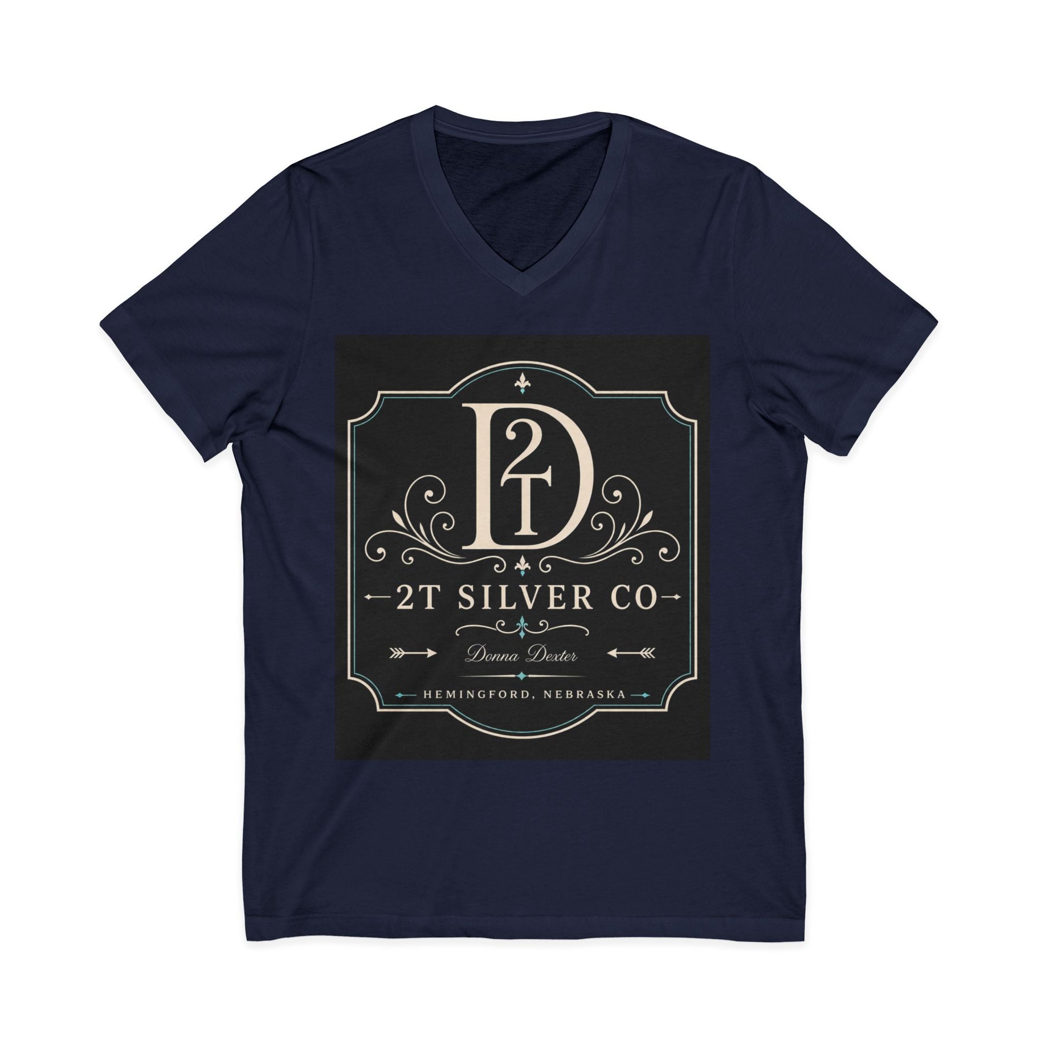 Vintage Emblem V-Neck Tee — “2T Silver Co” Logo Shirt
