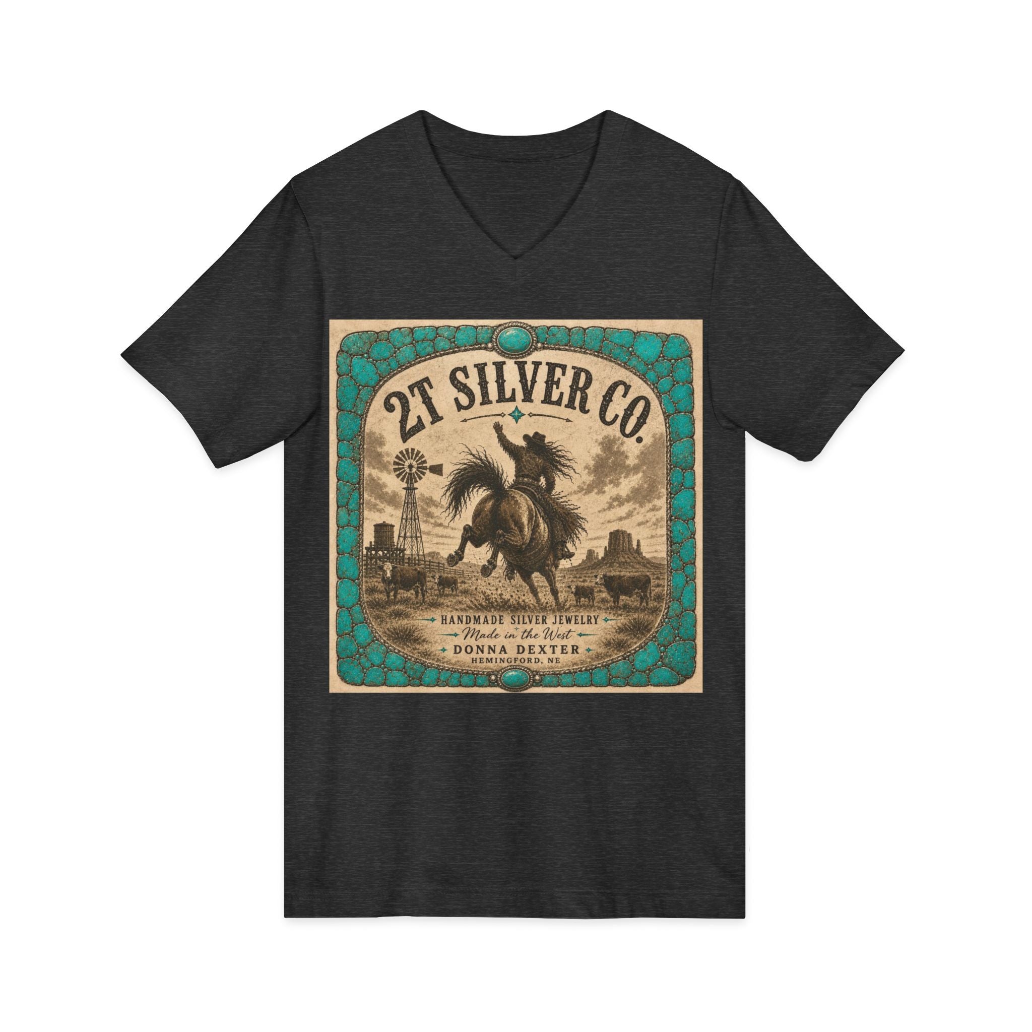 Vintage Western  2T Silver Co. V-Neck Tee