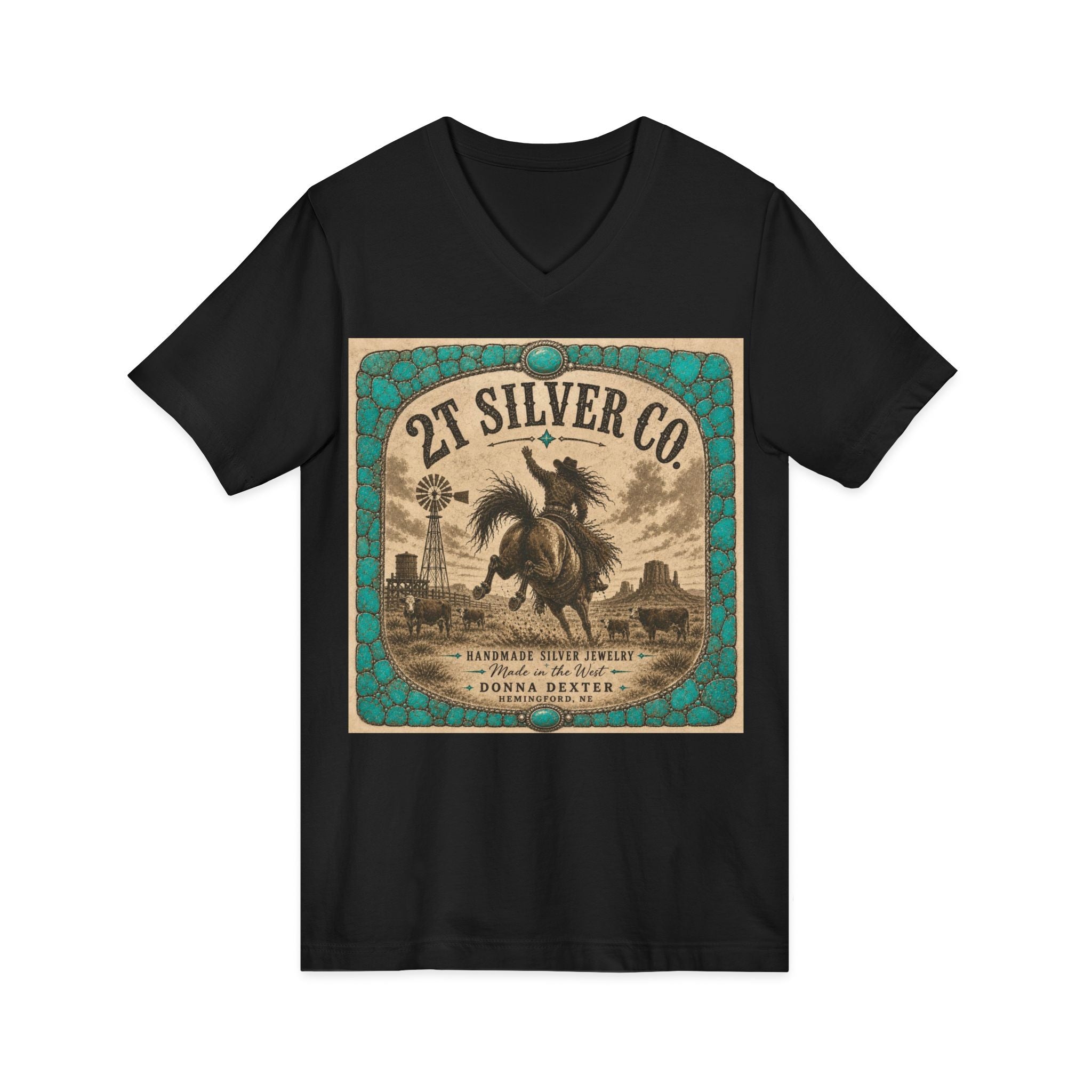 Vintage Western  2T Silver Co. V-Neck Tee