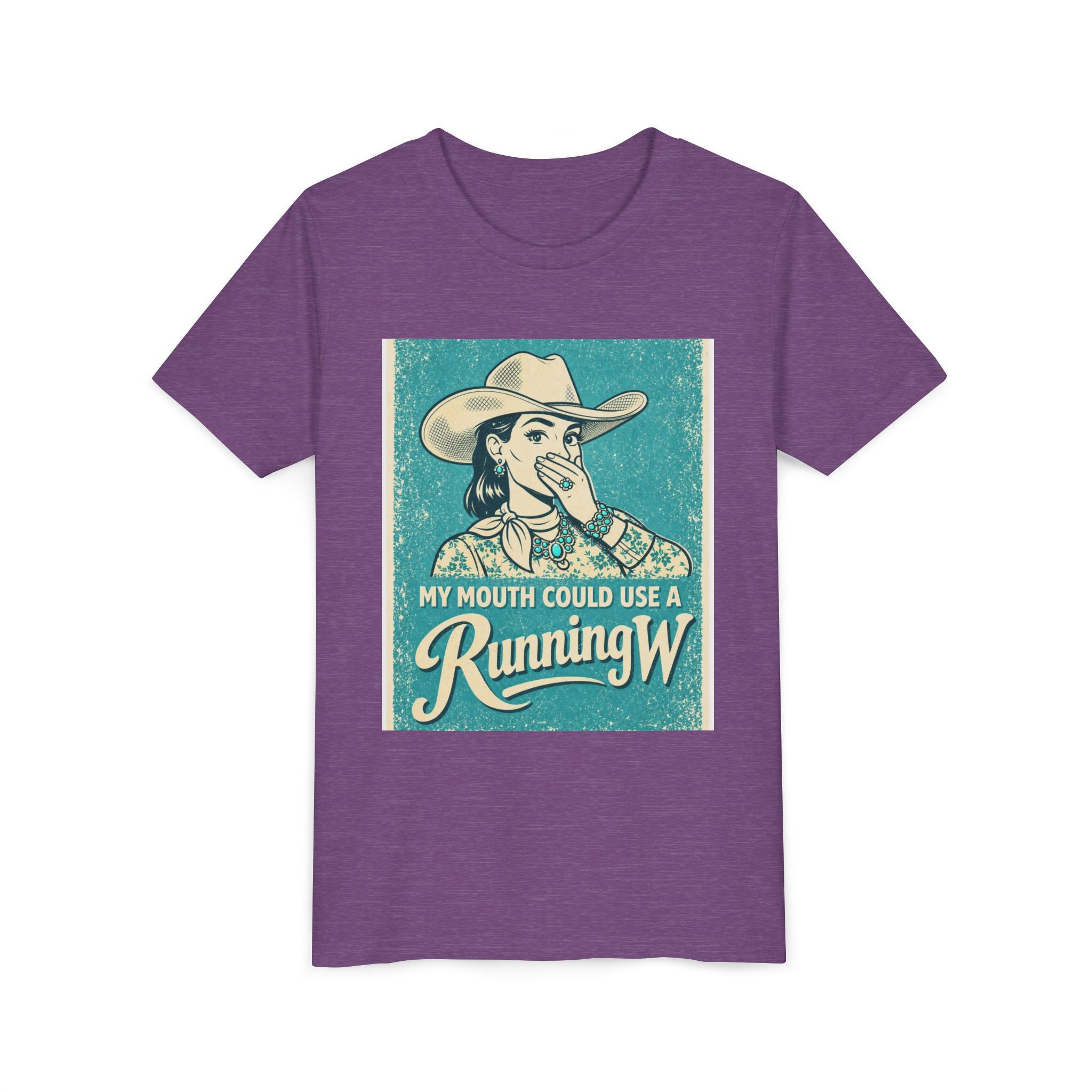 Youth Tee - Retro Cowboy 'My Mouth Could Use a Running W' Graphic
