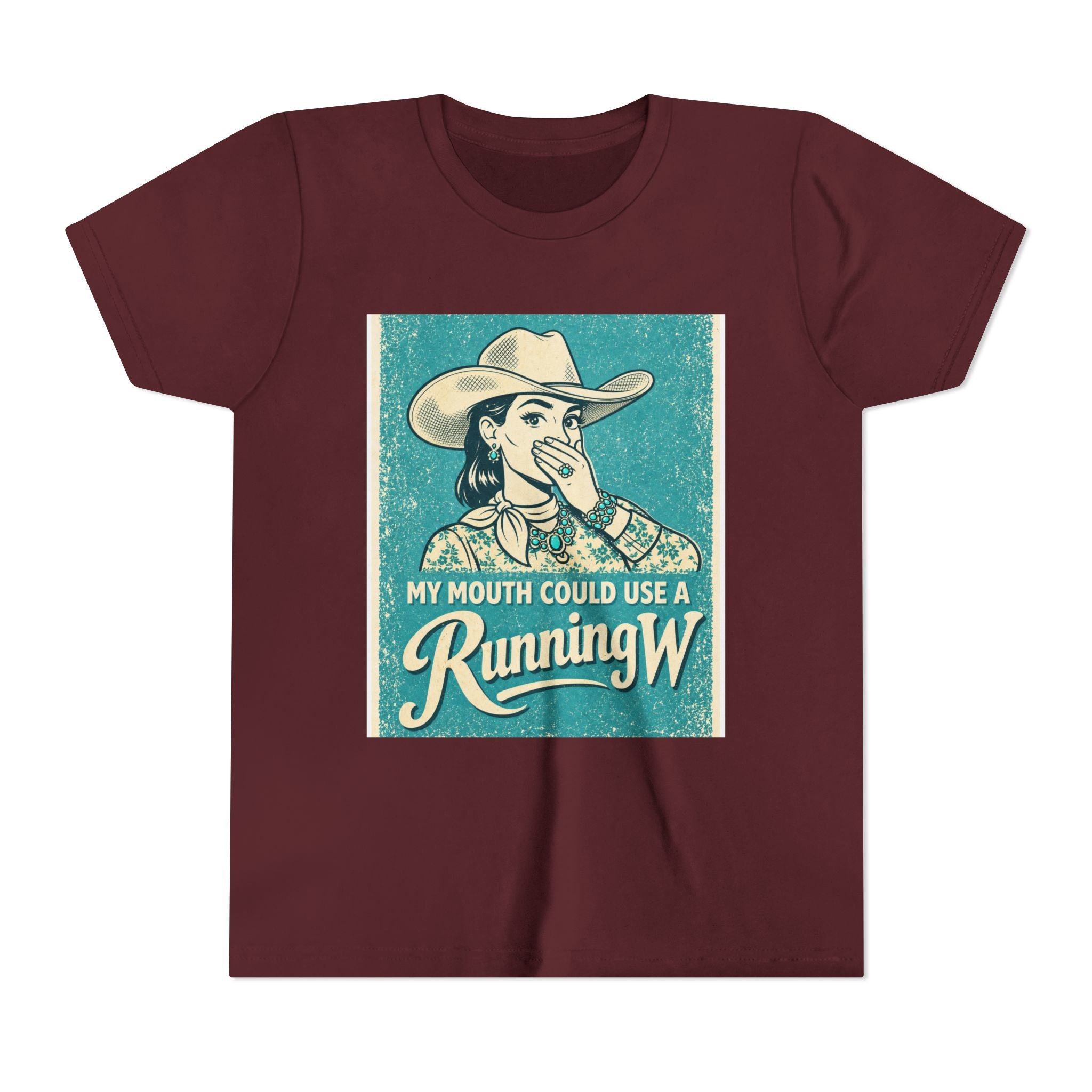 Youth Tee - Retro Cowboy 'My Mouth Could Use a Running W' Graphic