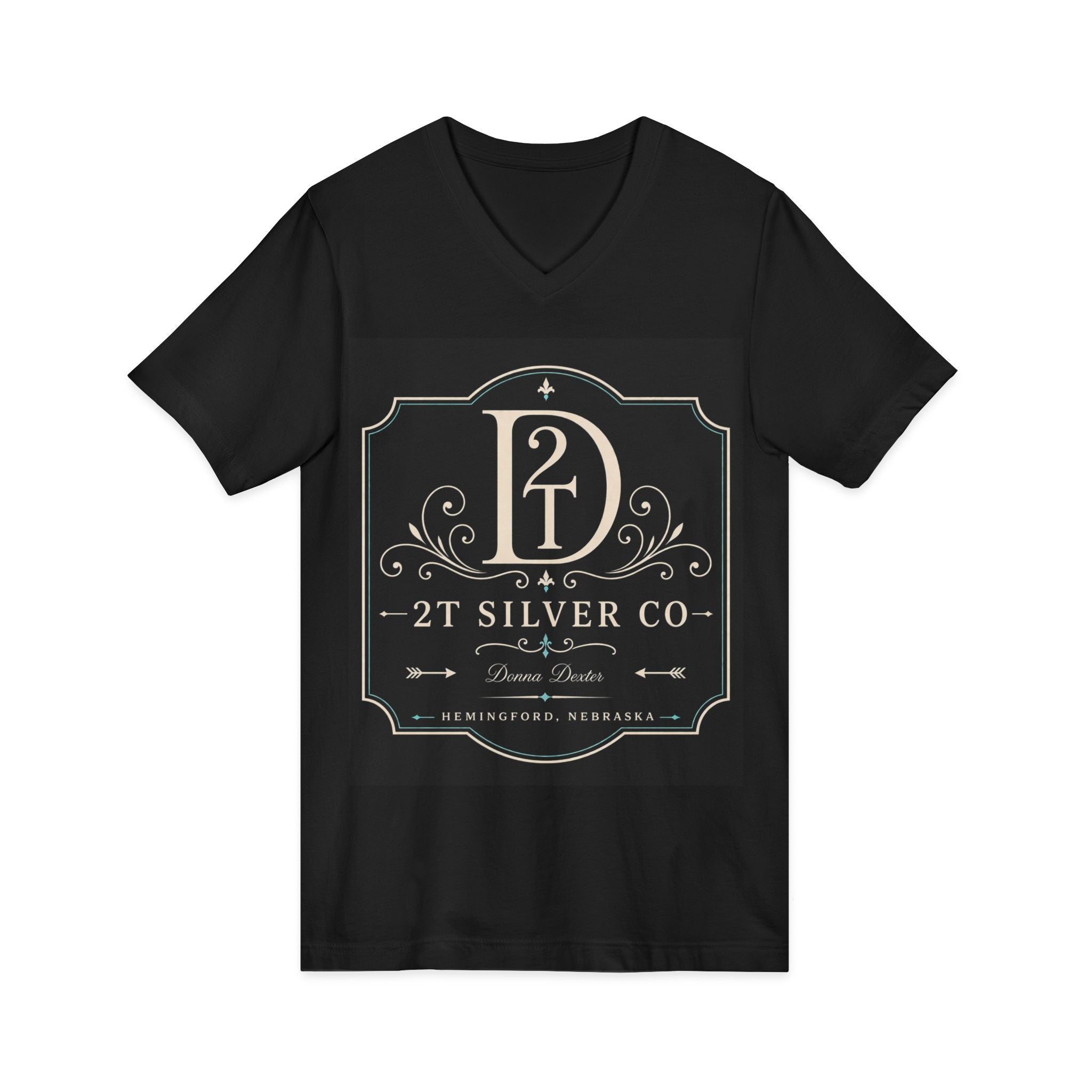Vintage Emblem V-Neck Tee — “2T Silver Co” Logo Shirt