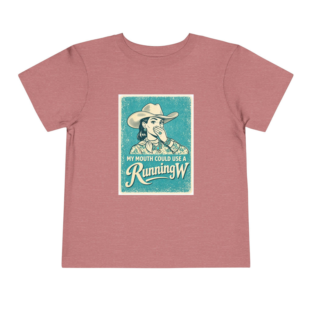 Toddler Tee - Retro Cowgirl “My Mouth Could Use a Running W” Graphic